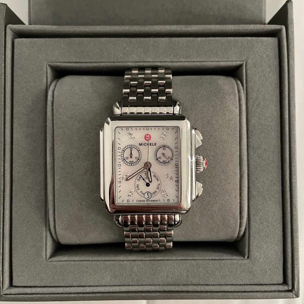 Michele Deco Diamond Stainless Steel Watch